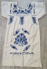 Beautiful Mexican Oaxacan White And Multi Blue Embroidered Vintage Dress L xl