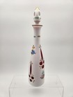 Vintage White Cut To Cranberry Decanter With Matching Stopper   15 25  Tall