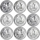 1956-1964 Washington Quarter 90  Silver Proof Run 9 Us Coin Lot Us Mint