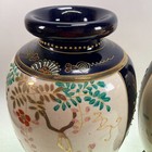 Vintage Japanese Satsuma 10  Pottery Vases W hand Painted Flowers - Pair
