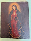 Antique Mexican Retablo Of  Virgin Mary De Guadalupe Oil On Canvas