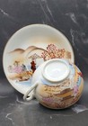 Vintage 1940s Kutani Japanese Geisha Lithophane Bone China Tea Cup   Saucer Set