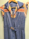 Vtg Women   s 70   s Disco Jumpsuit Poly Denim Wide Leg zip Front belt sz 14 Euc