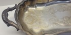 Vtg  Silver Plate Etched Serving Tray Footed With Handles 14  Rectangular