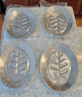 Vintage Silver Aluminum Steak Serving Plates With Wood Trays Japan Set Of 4