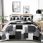 King Size 3-piece Reversible Quilt Set - Black Grey Geometric Bedding  Lightweig