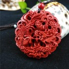 1 89  Chinese Natural Red Organic Cinnabar Dragon Phoenix Pendant Necklace Gift