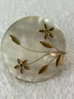 Vintage Floral Mother Of Pearl Round Mirror Lipstick Holder