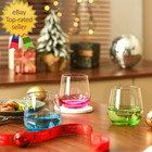 Stemless Wine Glasses Set Of 6 - Hand Blown Colored Short Wine Tumblers - 15 Oz 