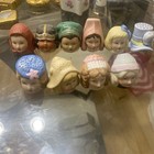 Porcelain Thimble Figurines Lot Of 22   Brass Glass Display Case    rare Mixed Set