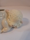 Vintage Sleeping Lamb Planter Figurine Ceramic Cream Blue Nursery Decor