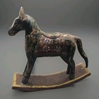 Rocking Horse Wooden Handmade Antique Folk Art Carved Hand Painted 1860 - 1890