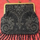 Antique Art Deco Nouveau Micro Bead 1920s Flapper Purse Black With Metal Frame