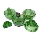 Rare Vintage 1930 s 3-piece Art-deco Dresser Vanity Set In Emerald Green Glass