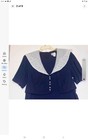 Jbs Vintage Blue Dress White Lace Collar Pearl Buttons Back Wasit Tie Sz L