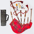 Highland Bagpipes Silver Mounts Royal Stewart Cover With Keychain   Carry Bag