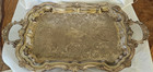 Vintage English Silver Mfg Corp Large Etched Silver Plated Footed Platter Tray