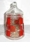 Vintage Mid Century Modern Mcm Atomic Glass Apothecary Jar With Lid Red And Gold