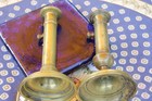 Pair Of Antique Brass  Candle Stick  Candle Holder Slide Up Mechanism