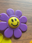 Vintage Retro Keychain Set 3 Smiley Face Daisy Flower Power Purple Yellow Green