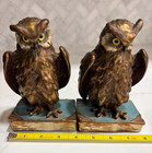 Antique Art Deco Owl On Books Bronze Clad Bookends Turquoise Pompeian Marion