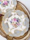 Pair Of Antique Dessert Plates  Handpainted With Cabbage Roses And Other Flowers