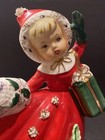 Vtg 7    Relpo Christmas Shopper Girl Muff Planter Japan Ceramic 1950   s Spaghetti