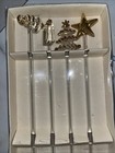 Lot Of 4 Glass Drink Stirrers  Holiday  Christmas Tree  Star  Gold And Clear