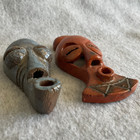 Lot 2 African Clay Masks - Small Vintage Handcrafted Mask 4  Long Nice Condition