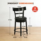 2 Bar Stools Counter Height 24in Swivel Pu Leather Footrest Black