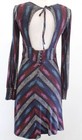 Women   s Multicolor Striped Fit   Flare Dress M Long Sleeve Open Back Button