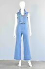 Vtg 70s Denim Bell Bottom Jeans Jumpsuit Romper