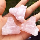 Carving Rose Quartz Laughing Happy Buddha Statue Natural Healing Maitreya Poc   