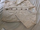 Aran Crafts Ireland Sweater Cable Knit Shawl Cardigan Size L Beige Wool Chunky
