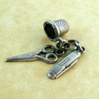 Antique Victorian Silver Sewing Scissors Thimble Pen Knife Sterling Charms