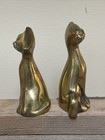 Vintage Solid Brass Cat Figurines Pair Korea Mid Century Decor Set