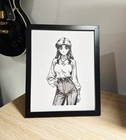 Hand Drawn  not A Print  Evangelion Misato Katsuragi Framed Anime Ink Drawing