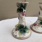Vintage Hand Painted Fitz   Floyd Floral Candlesticks Set Of 2 Wild Berries