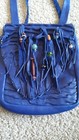 Native American Indian Purse Backpack Blue Calf Leather Handmade Vintage Antique
