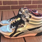 Reebok Freestyle Silver Metallic Rare Hitop Shoe 80s Style Strap Womens Size 7 5