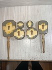 Vintage Antique Art Deco Powder Dresser Jars Vanity Set Of 4 With Brush   Mirror