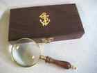 Antique Vintage Magnifying Glass Brass And Wooden Handle Incl  Box Reading Book