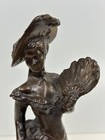 Vintage Victorian Lady Bronze Brass Statue Sculpture Holding Fan 13  High