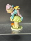 Napco Rare Vintage Pixie Elf  On Mushroom Butterfly Porcelain 4 5 In Figurine