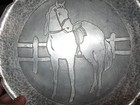 Vintage Circa 1940s Hammered Aluminum Serving Tray With Horse Artwork