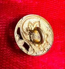 Antique French Enamel Button Blue Gold Grape Design Estate Plant Open Cut