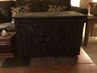 Antique Wooden Brass Covered Embossed Log Fireplace Ash Storage 18x12x12