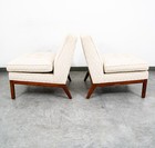 Mid Century Modern Lounge Chairs Slipper White Tufted Pair Set 2 Vintage Mcm 60s
