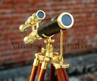 New Handmade Antique Brass Mini Double Barrel 10   Telescope Tripod Style Wooden