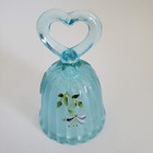 Vtg Fenton Blue Glass Bell Heart Handle Hand Painted Florals Signed